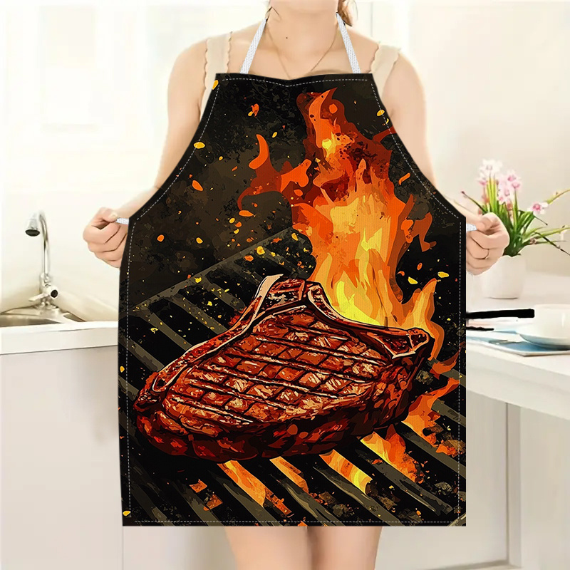 Kitchen Baking Area Ideas - Фартук для барбекю с принтом пламени,